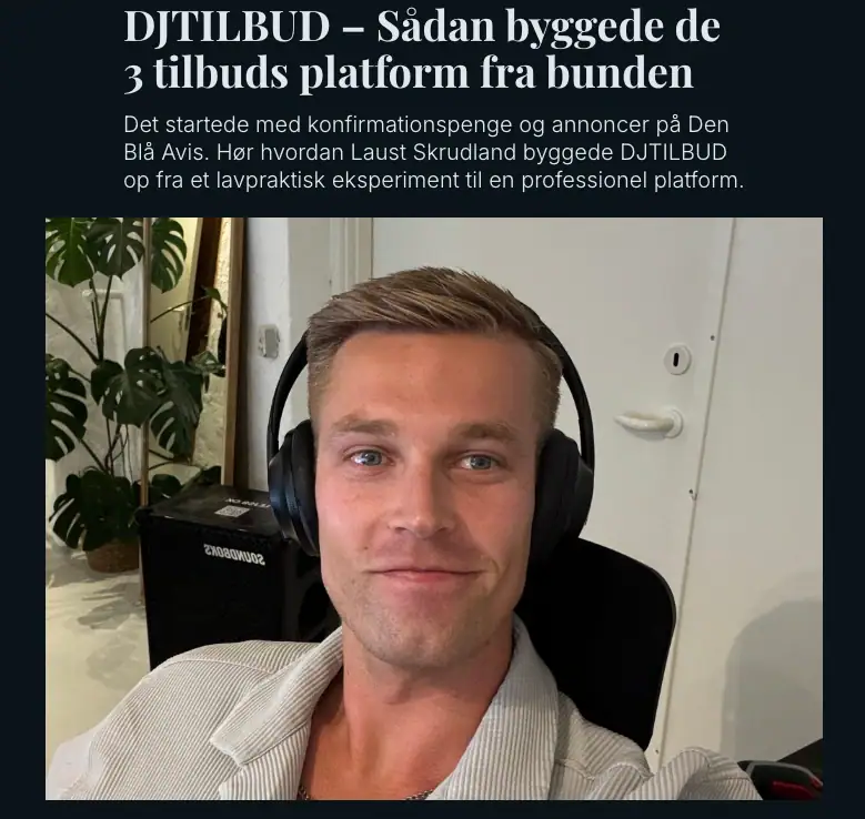 Billedet viser Laust Nørgaard Skrudland med DJ-udstyr, klar til at levere musik til dit arrangement.